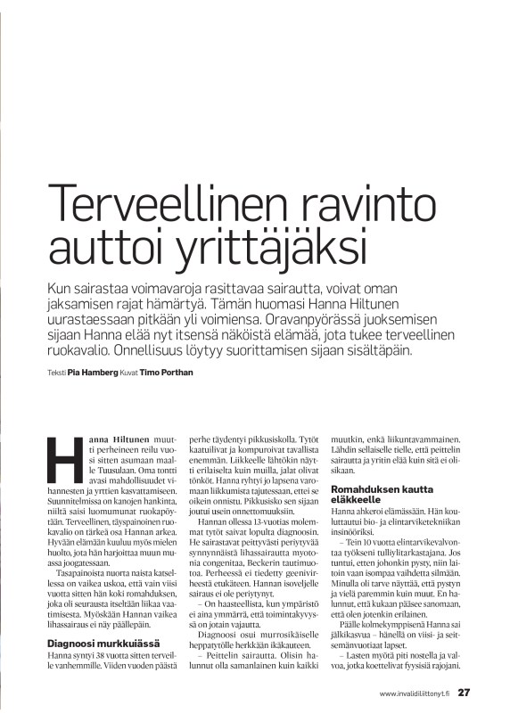 Terveellinen ravinto apuna harvinaisessa lihassairaudessa