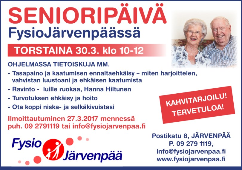 Mainos senioripäivästä FysioJärvenpäässä